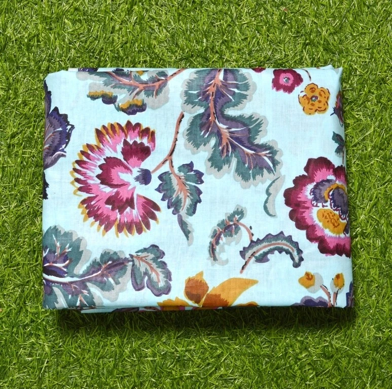 Indian New Sewing Cotton Fabric Hand Block Print Running Loose Floral 5 Yard - Image 3 of 3