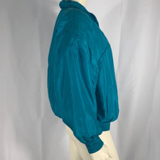 Vintage Teal 100 Percent Silk Bomber Slouchy Fit Jacket Size Large