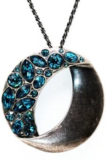 Touchstone Crystal Swarovski Pendant Necklace Blue Stones Silver Tone Stunning