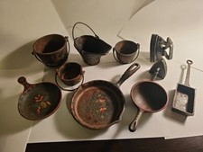 Lot Of 10: Vintage Miniature Cast Iron Kettles Skillet Irons Painted Toy Mini G