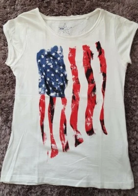 weißes T-Shirt mit Amerika Flagge Mädchen S - Bild 1 von 3