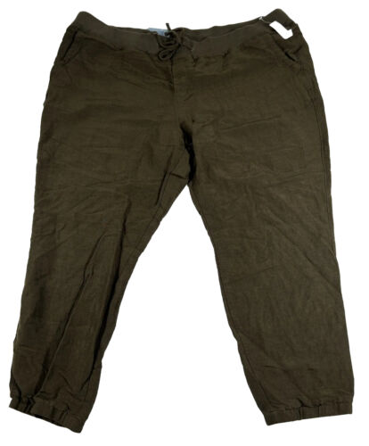 OLD NAVY Womens Size 2XL Green Linen Blend Capri Pants Pockets Elastic Waist NWT