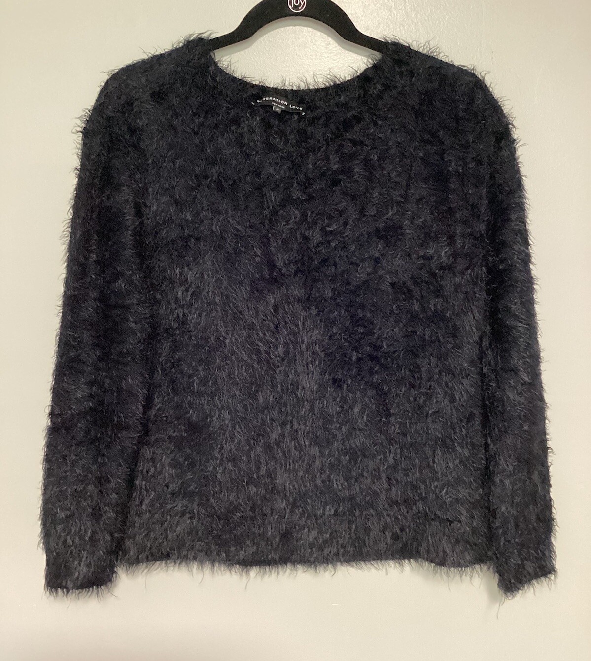 Sweater Generation Love Women Size M Black Furry Fall Winter Fullover-image