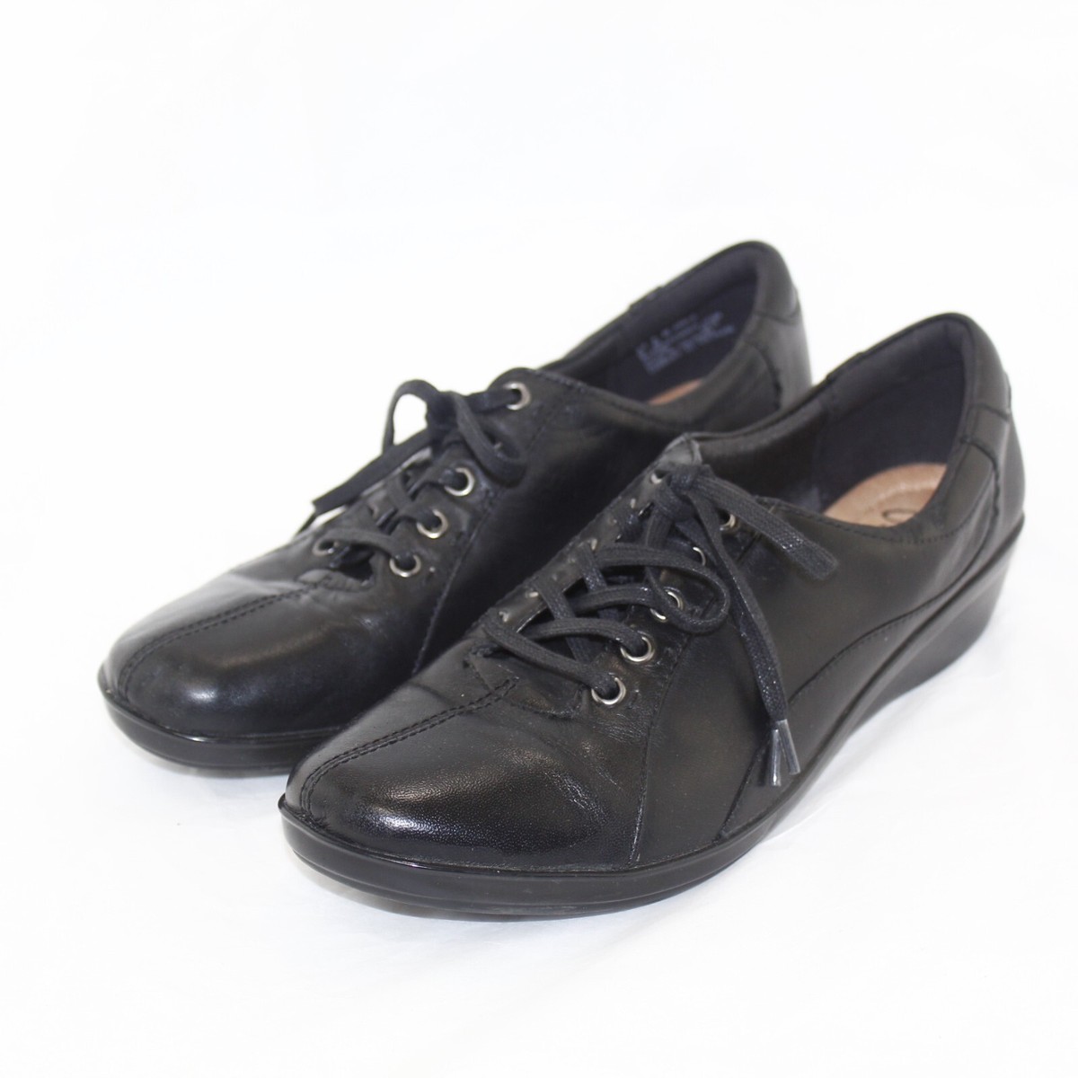 CLARKS COLLECTION womens lace up flats dress shoe size 9 M black faux  leather up