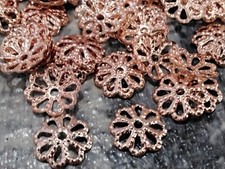 Brass Bead Cap, Real Rose Gold Plated, Flower, Long Lasting Colour, 8x1mm, 50pc
