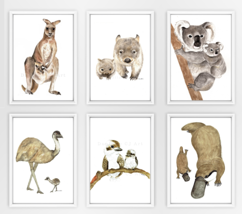 Set of Six Australian Animal Prints nursery prints decor koala painting  baby | eBay