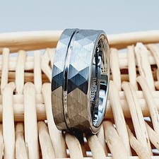Hammered Silver Tungsten Wedding Ring Men's and Women's Engagement Band 8mm