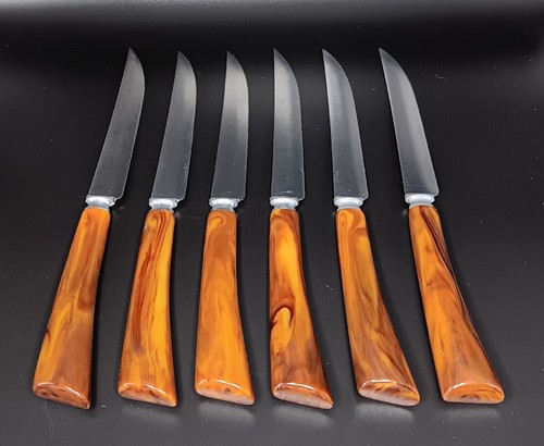 Burns Mfg Co Syracuse NY Serrated Steak Knives Cutlery Set 6 MCM - Picture 2 of 5