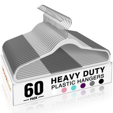 Heavy Duty Plastic Hangers 60 Pack, Non Slip Clothes Hangers with Rubber Pads...