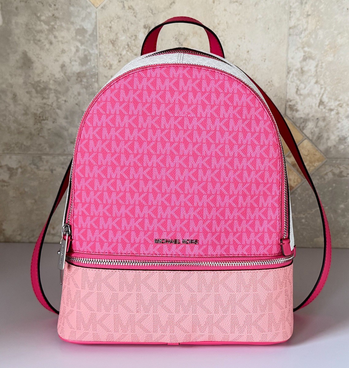 Michael Kors Rhea Medium Zip Backpack MK Color-Block Hibiscus