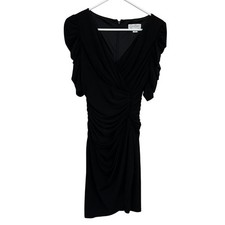 Jessica Simpson Dress Womens 6 Black Ruched Fitted Faux Wrap Above Knee LBD