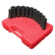 1/2" Drive SAE/Metric 6-Point Deep Extra Thin Wall Impact Socket Set 11 Pieces