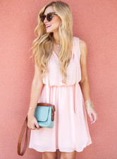 BANANA REPUBLIC Sleeveless Tie-Neck V Dress coral pink cocktail Lined elastic L