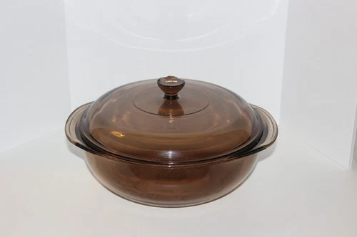 Vintage Pyrex 024 Amber Brown Vision Ware Round Covered Casserole Dish w/Lid 2Qt