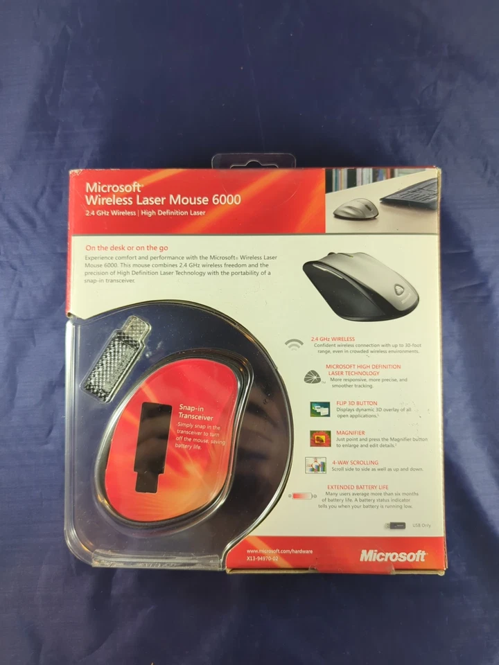 Microsoft Wireless Laser Mouse 6000 2.4 GHz High Definition Mobile - Image 2 of 2