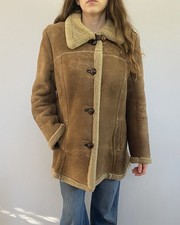 Vintage WADDINGTON Sheepskin Shearling Coat Brown Suede Leather Jacket Boho L