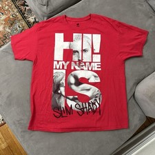 VINTAGE Eminem Hi My Name Is Slim Shady Big Graphic Red Shirt Y2K Size XL