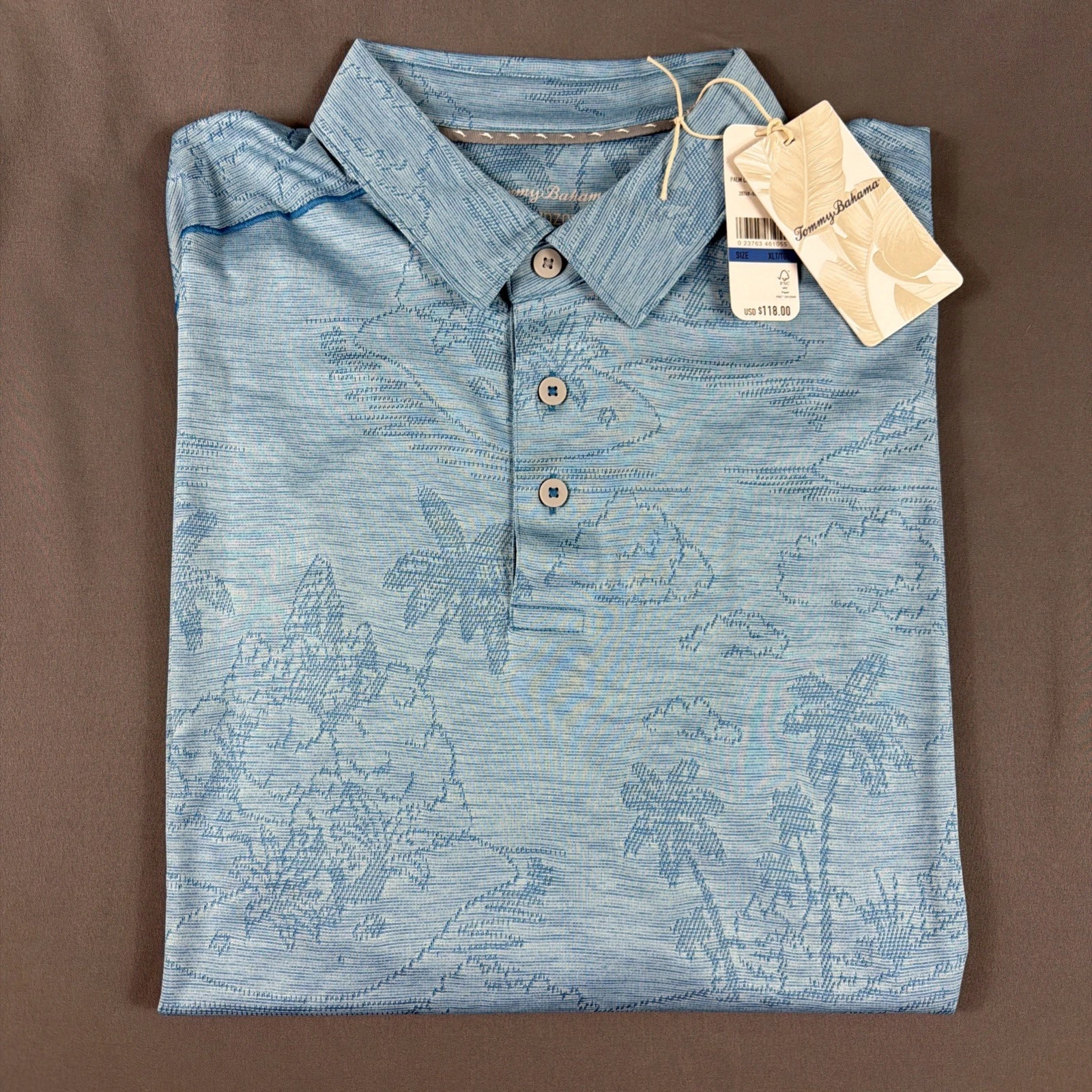 Tommy Bahama Golf Shirt Polo Palm Coast Isle Print Shirt XLT Blue NWT MSRP $128