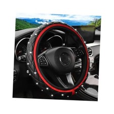 Bling Car Steering Wheel Cover, Non-Slip Elastic Stretch Leather Auto Red
