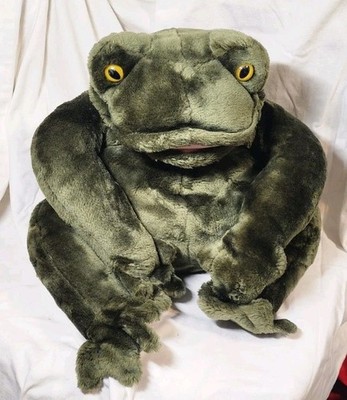 Folkmanis FolkTails Large Green Bullfrog Frog Hand Puppet Plush Stuffed 16''