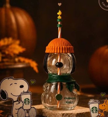 Starbucks x Peanuts Snoopy Limited Edition Glass Cup 22oz Made Pre-Order 1pc new