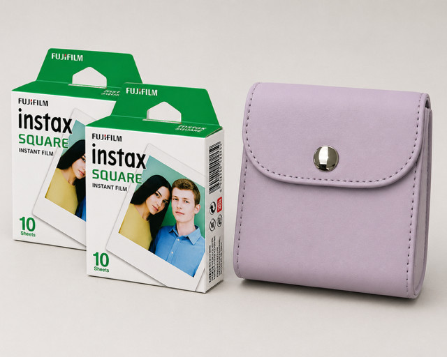 Fujifilm Instax SQUARE Instant Film TWIN PACK & PU  Accessory Pouch Purple