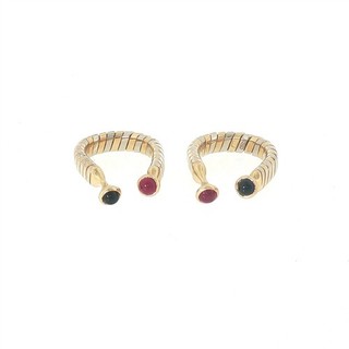 GEMELLI VINTAGE DESIGNER BVLGARI TUBOGAS RUBINO ZAFFIRO ORO GIALLO 18K FIRMATI