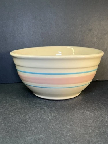 Vintage McCoy Pottery 7” Oven Ware Mixing Nesting Bowl - Pink and Blue Stripes