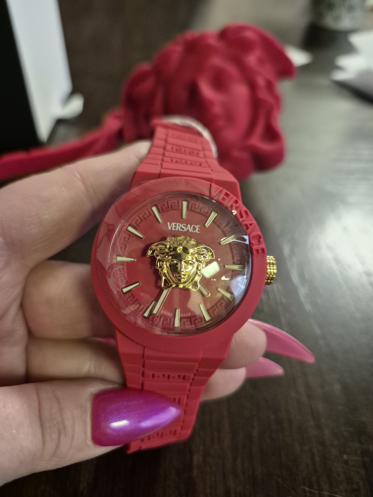 Mens Red Versace Watch VEEFA0124 43mm Silicone Strap New With Box And Papers thumbnail 4