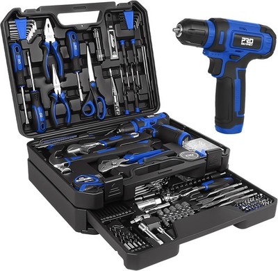 Prostormer Tool Set with 8V Cordless Drill, 369-Piece Home Tool Kit with Drill D