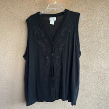 Cricket Lane Button Sweater Vest 2X Large black sequin 2XL made in the USA