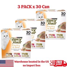 Purina Fancy Feast Classic Pate Wet Cat Food Poultry Beef, 3 oz Cans 90 Pack