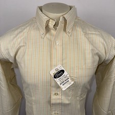 Vtg 60s Fines Mens Shops Shirt Dress Oxford Striped USA Made NOS Deadstock Large