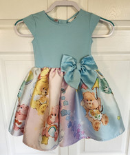 H  M Care Bears Bow Detail Ruffle Light Blue Party Dress Girls Size 3/4T EUC