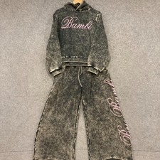 Bye Bambi Track Suit Set Womens Size S/M Black Acid Wash Fleece Cotton A702