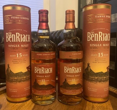 Benriach 15 yo PX-Cask u. Benriach 15 yo Port Cask-Finish, jeweils 46 % + 700 ml