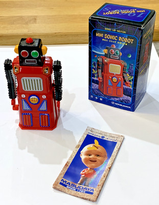 ZC149: Vintage Masudaya Japan Wind Up Mini Sonic Roboter Blech Weltraum Spielzeug