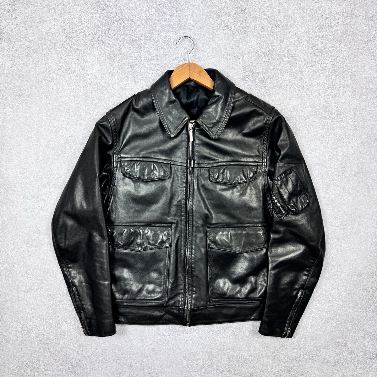 80S　GERMAN POLICE CUSTOM LEATHER JACKET 1989 Vintage Men's OG Polizei German Leather jacket Size 48 / M-L