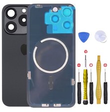 Vitre Arriere avec Plaque pour iPhone 15 Pro Titane Noir +Aimants et colle