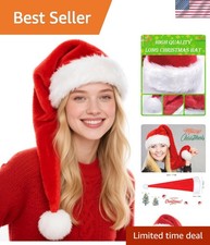 Long Santa Hats Xmas Velvet Christmas Hats for Adults - Red, Medium, Cotton