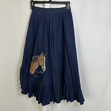 Vtg Circle T By Marilyn Williams Womens Skirt, Ruffle, Side Slit Blue 3-4 5823