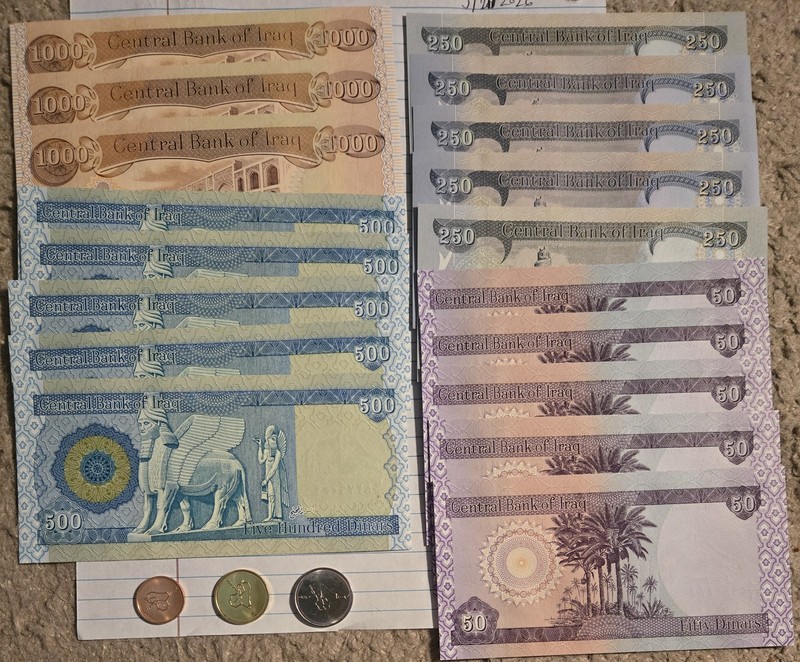 3 x 1,000[1000]5x 500, 5x 250, 5x 50, 3 Coins Uncirculated Iraq Dinar Auction #7