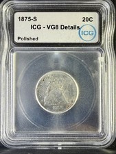 1875-S Twenty Cent Piece 20C | Liberty Seated | ICG VG8 Details Polished