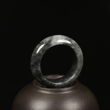 Size 10.5 Certified Grade A Black Green 100 Natural Jade Jadeite Ring 02529