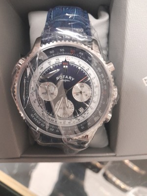 Rotary GS03021/05 Mens Aviator Chronograph Tachymeter Navy Blue