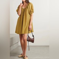NWT Doen Josette Golden Willow Dress Gathered Organic Cotton-Blend Voile Mini XS