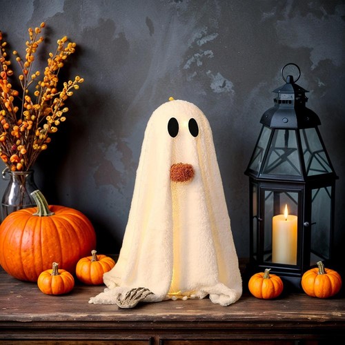 Halloween Decorations - 2 Pack Light Up Sherpa Gho sts Decor for Indoor - Picture 6 of 10