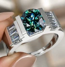 3 Ct Vvs1 Vivid Blue Real Moissanite Wedding Men's Ring Sterling Silver Size 8.5