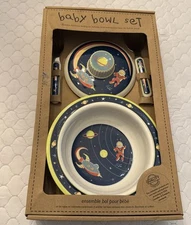 Sugar booger Bowl Fork Spoon Set Suction Base Storage Lid Astronaut Galaxy