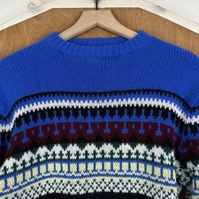 VTG Grandpa Sweater Mens Medium Blue Geometric Acrylic Heavyweight Grandpa 80s
